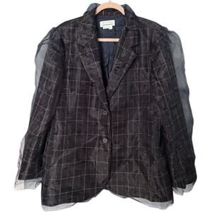 Anthropologie Tulle Overlay Plaid Blazer Women's M Navy Black Holiday Party NEW